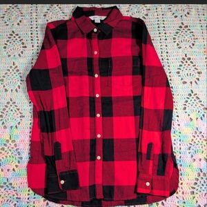 Old Navy Red and Black Plaid Women's Shirt